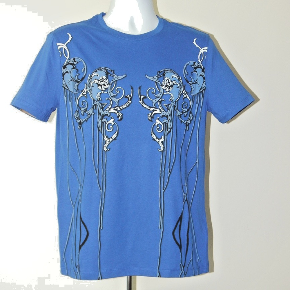 NWT VERSACE COLLECTION Blue Navy Fantasia Baroque Graphic T Shirt Size XL